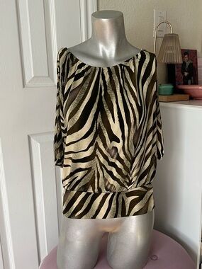 Y2K Body Central Green & Gold Shimmer Tiger Print Off-the-Shoulder Top